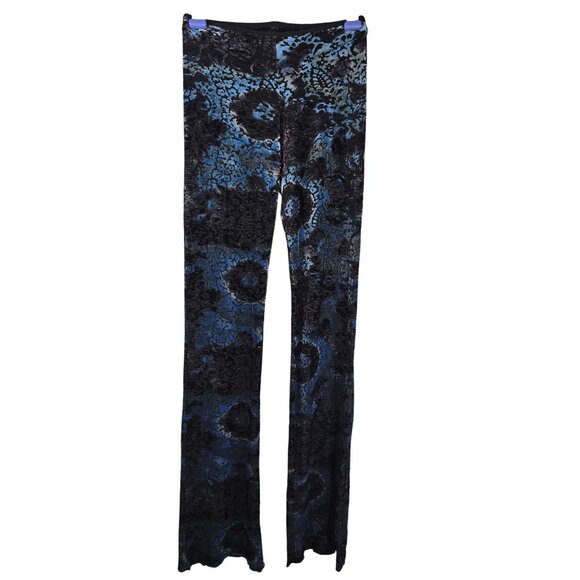 VIntage Floral Velvet Burnout Flared Pants Black Purple Blue Small Made In USA - Picture 1 of 6